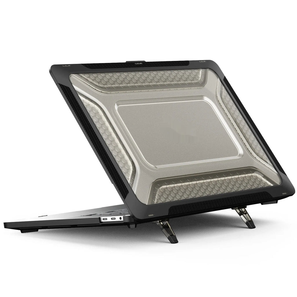 MacBook laptop with a snap-on thermoplastic polyurethane protective shell in elegant apricot colour.