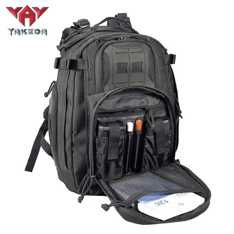 45L camouflage tactical backpack in khaki, 42L capacity, 600D polyester, outdoor travel and climbing use