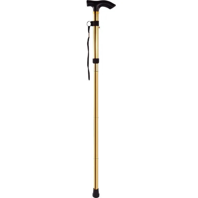 Adjustable aluminium folding cane in multiple colours, shown extended and folded.