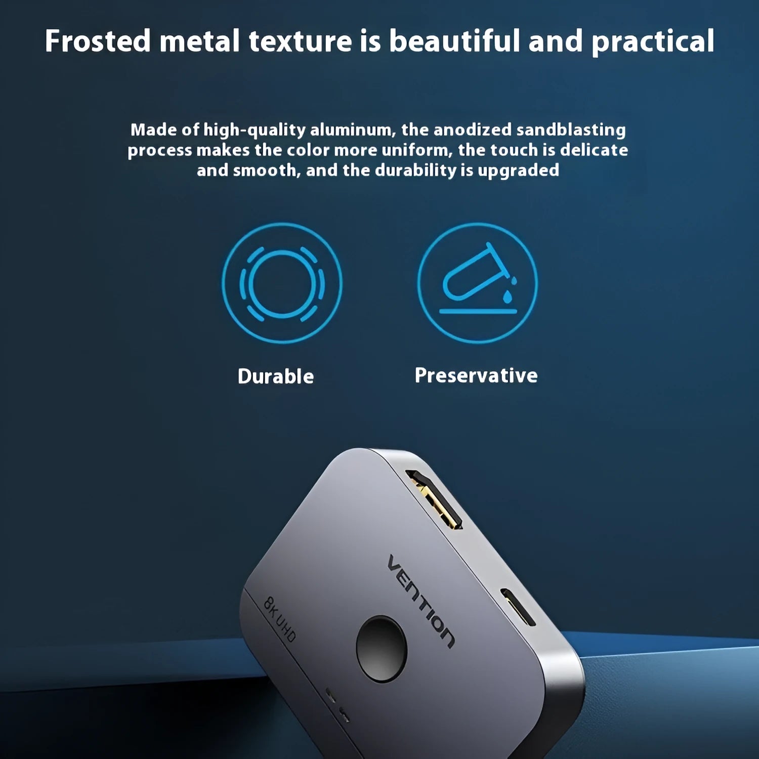 Grey alloy computer audio video converter for HD television connections with cable separator design