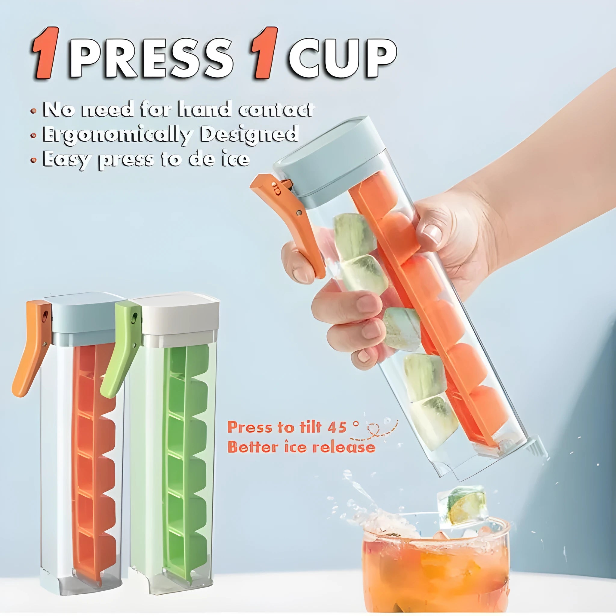 Food grade plastic ice tray with one-press release system and storage box in Maldives blue colour