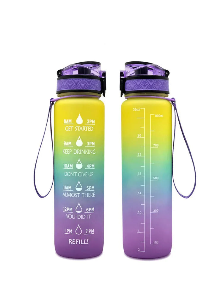 Clear plastic 1000ml sports water bottle with fruit infuser inside, in a Kawaii milk bottle shape.