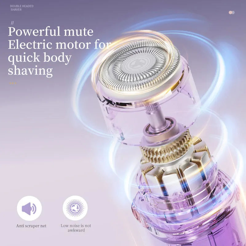 USB rechargeable digital display women's body shaver in gradient purple colour with washable head