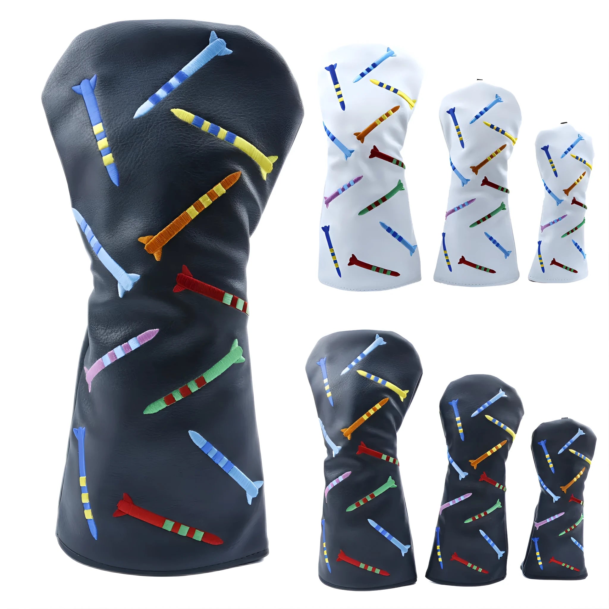 Golf club wooden pole sets in black and white with three size options