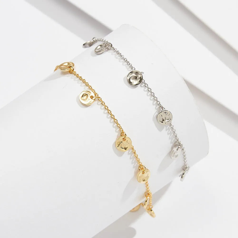 Geometric round S925 silver anklet with gold or platinum plating options