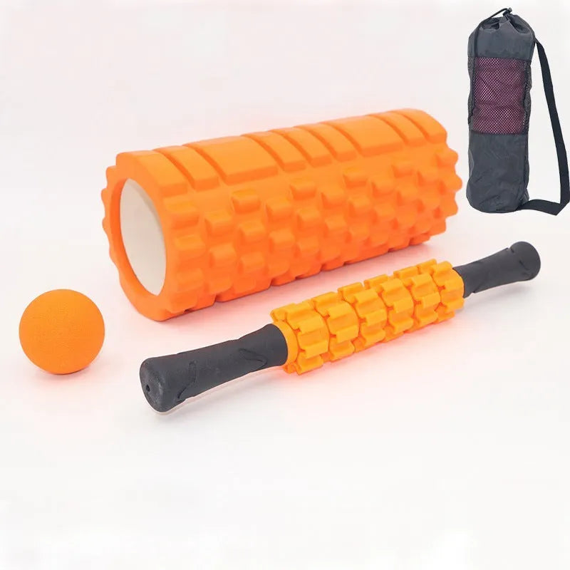 Black foam roller massage bar measuring 33cm with PVC grip pieces