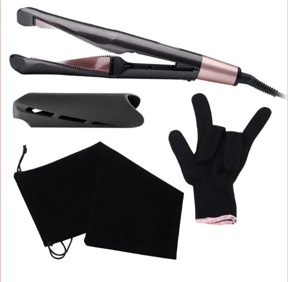 2-in-1 hair straightener and crimper with LCD screen and adjustable temperature dial, black colour, UK plug