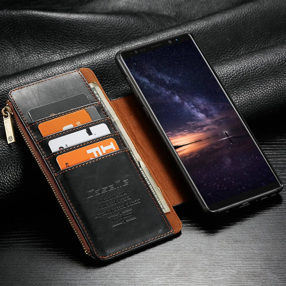 SAMSUNG Note9 PU leather flip phone case in black, brown, and red colour options
