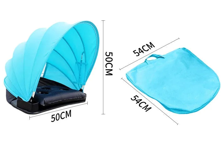 Outdoor sunproof fold beach umbrella in blue with Lycra mesh shed and PVC pod on sand