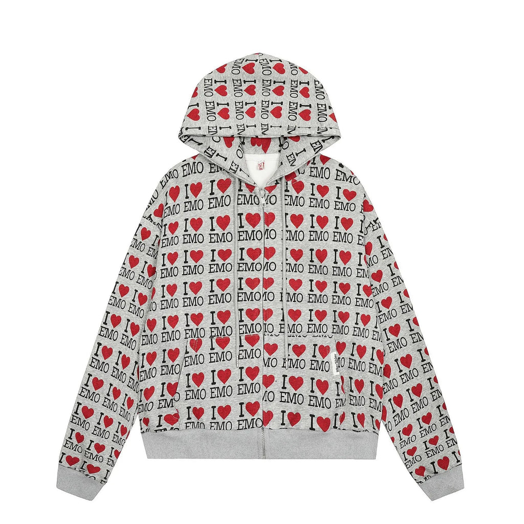 Women's mixed grey hooded cardigan with a retro pattern, long sleeves, and a regular fit.