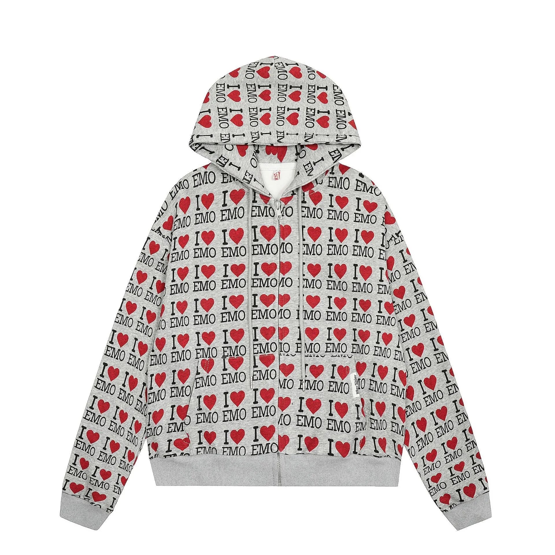 Women's mixed grey hooded cardigan with a retro pattern, long sleeves, and a regular fit.
