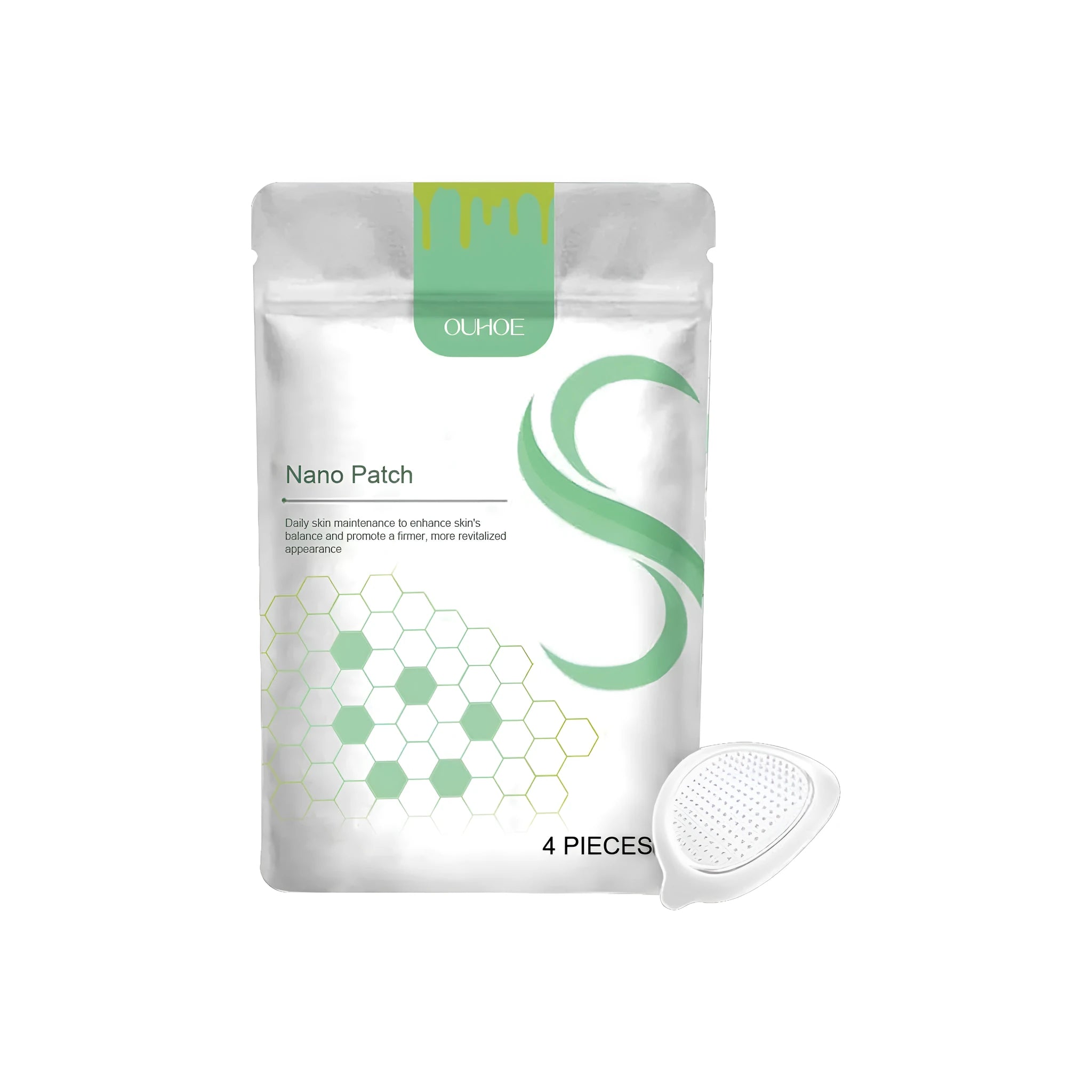 Box containing four micro needle body shaping care patches with bee venom and botanical extracts