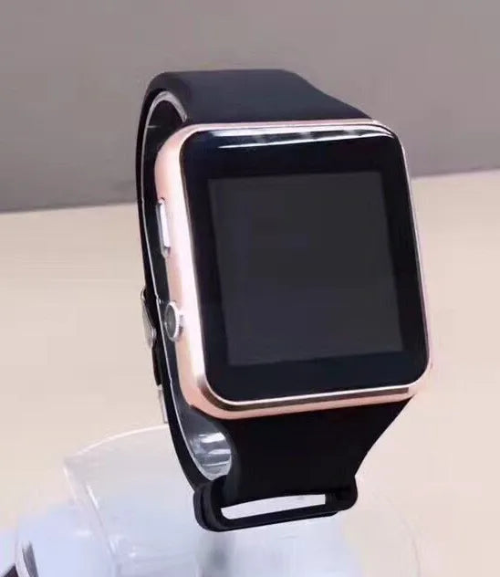 Smart watch with 1.54-inch IPS display and silicone strap in black, white, or gold.