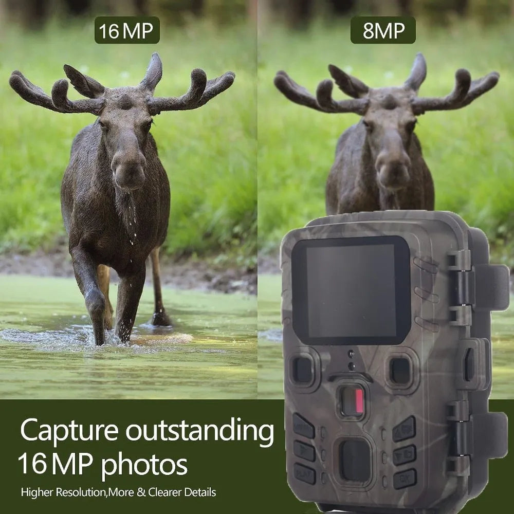 Black infrared night vision monitoring device with 12MP resolution and TF card storage slot