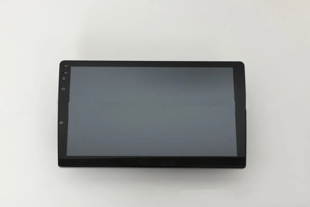 10.1 inch trapezoid Android car stereo head unit with touch screen display on a dashboard