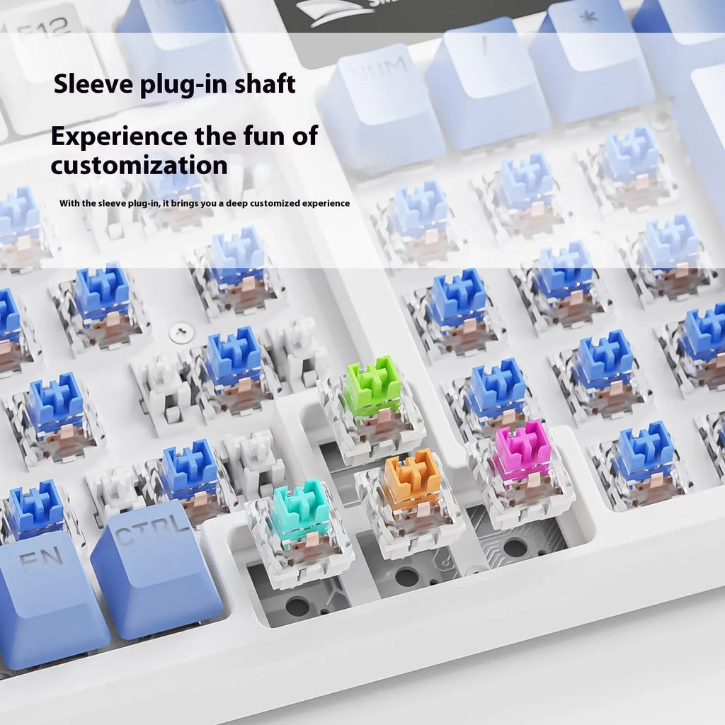 SK15 wired mechanical keyboard with control knob in Autumn Water Blue colour on desk