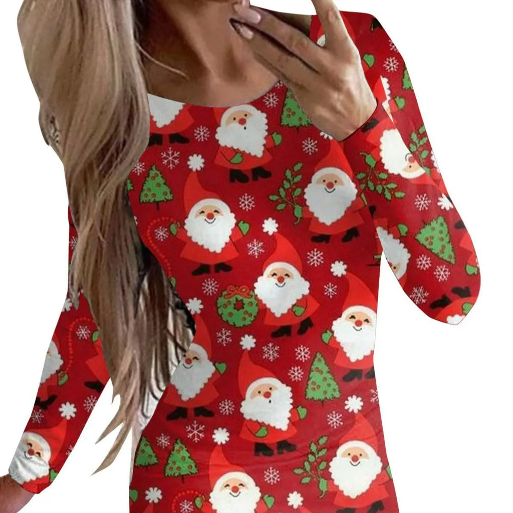 Christmas printed slim-fit dress with animal patterns and long sleeves in floral colour variant