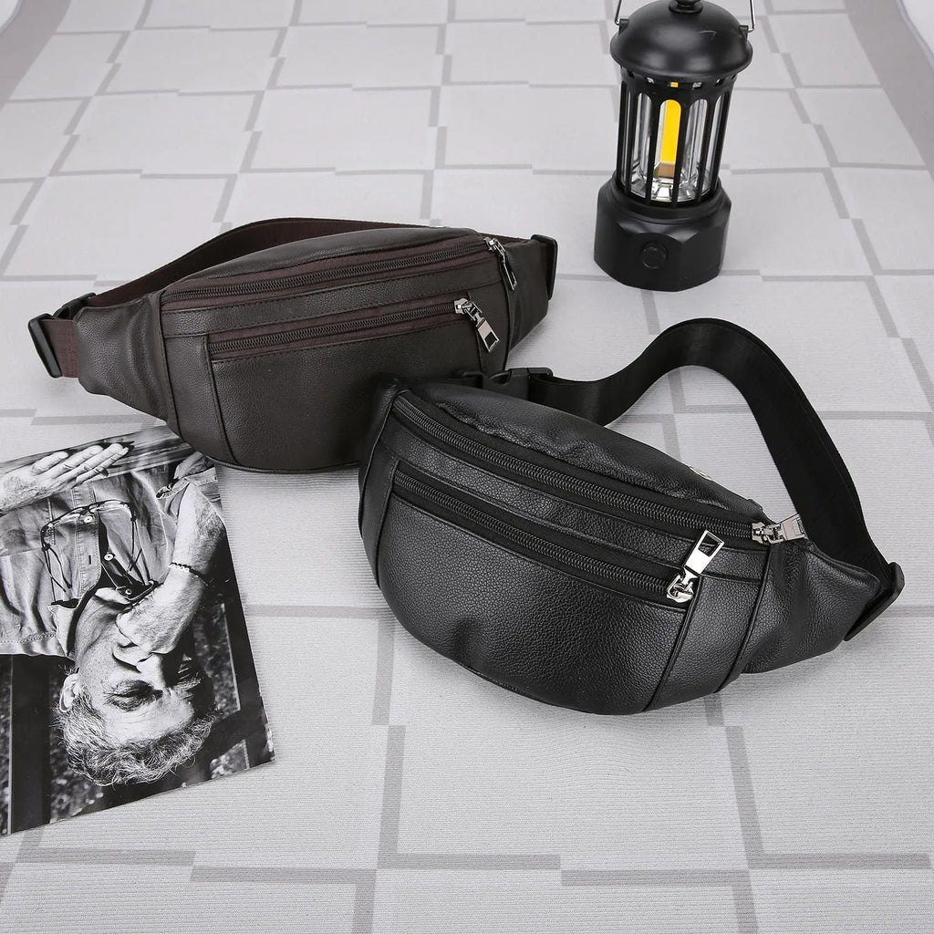 Men's business casual large capacity crossbody bag in Black, waterproof PU, 20x12x34cm
