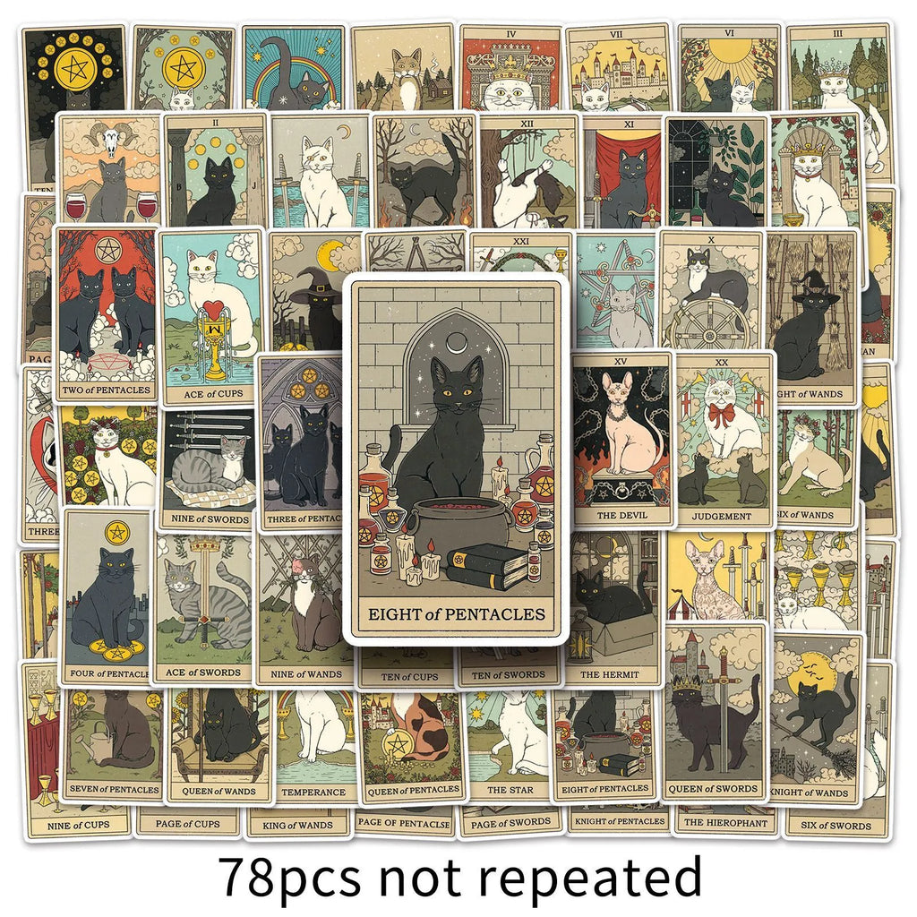 78-piece waterproof luggage sticker set with tarot card graffiti designs in cute style