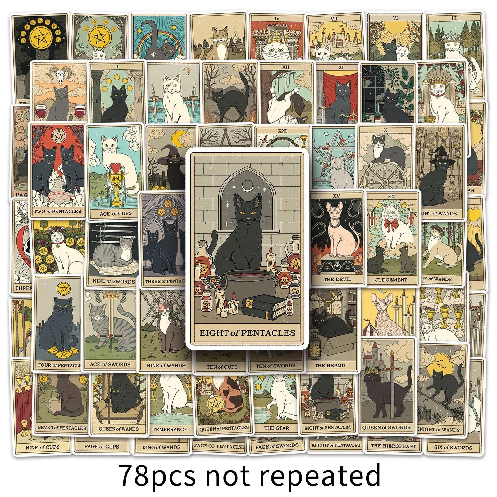 78-piece waterproof luggage sticker set with tarot card graffiti designs in cute style