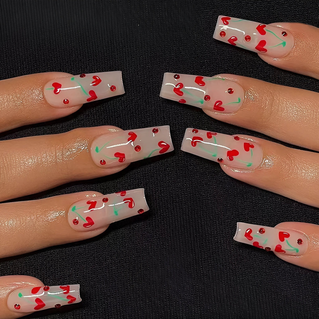 French love red diamond small cherry nail armour sheet stickers pack with 24 pieces and adhesive glue