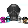 Skull-shaped wireless Bluetooth speaker showing front design with speaker grille