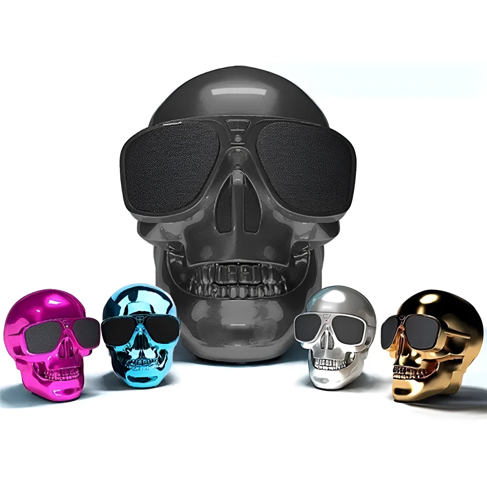 Skull-shaped wireless Bluetooth speaker showing front design with speaker grille