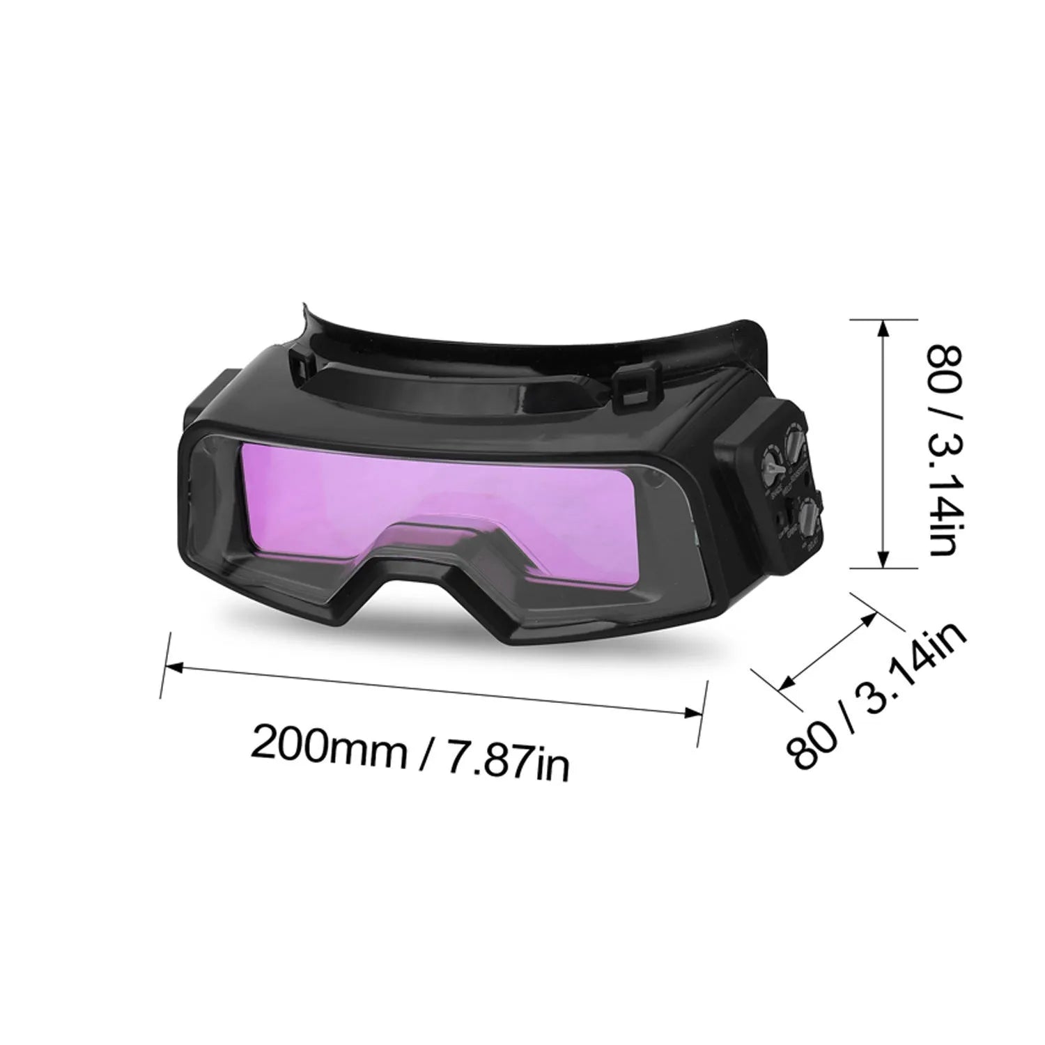 Black automatic darkening welding mask with large viewing lens for arc welding protection.
