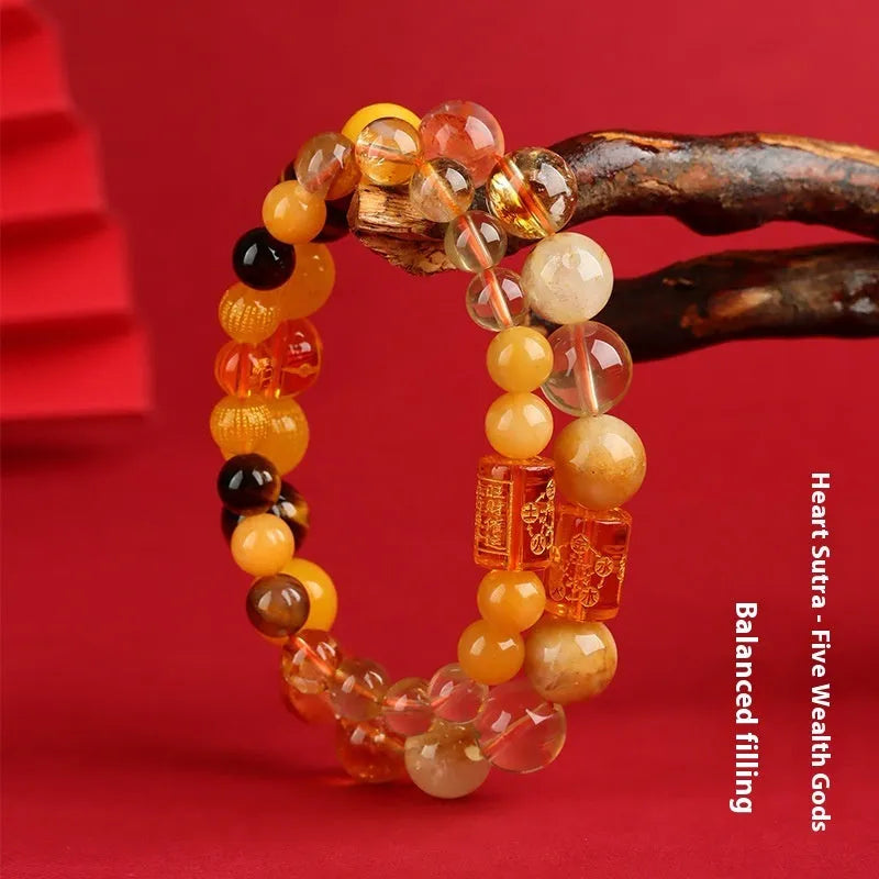 Handmade five elements crystal bracelet in national style with geometry round beads