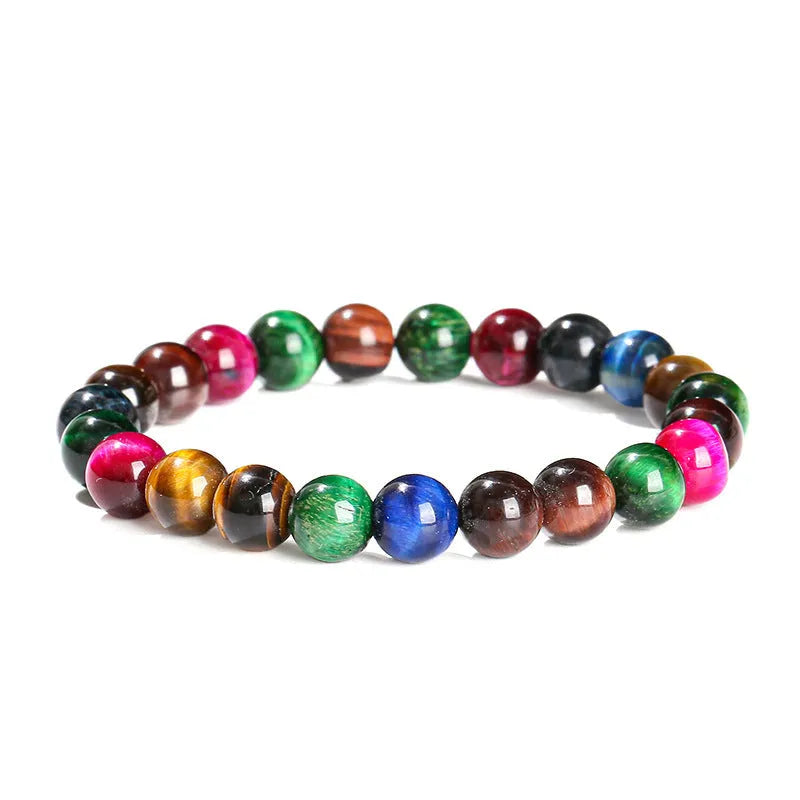 Colourful Tiger Eye stone bracelet with round beads in mixed string design
