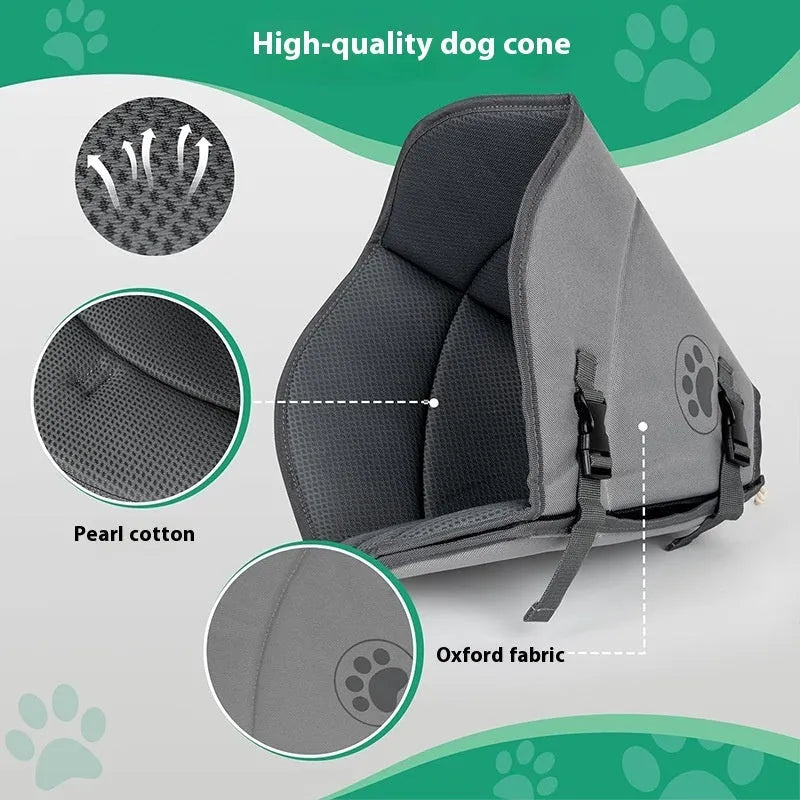 Adjustable fabric pet recovery collar in single and double-layer styles.
