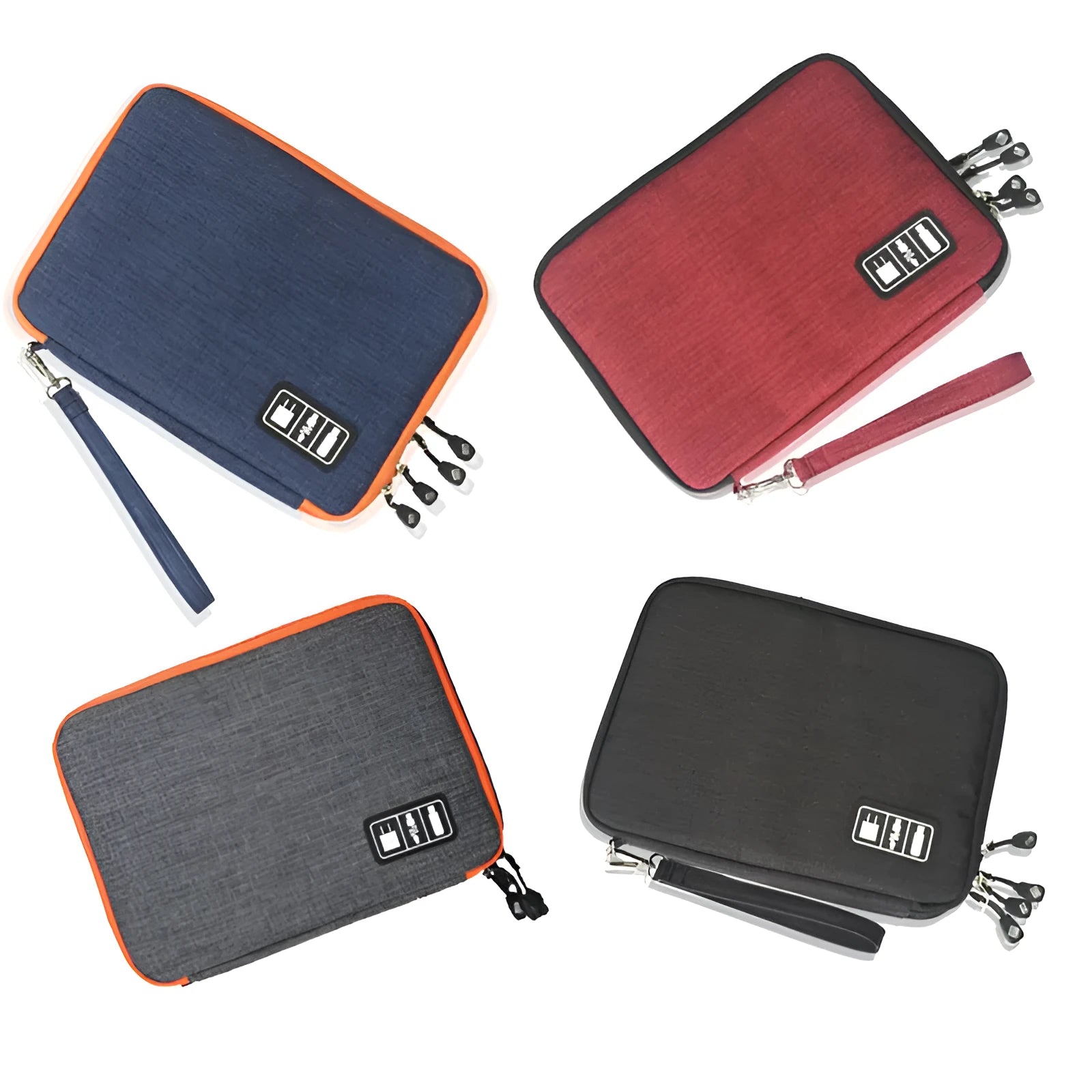 Data cable storage bag in black nylon with double zipper, small size 24x17x3cm