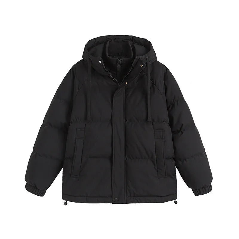 Loose fit cotton padded winter coat in cardigan style with side seam pockets