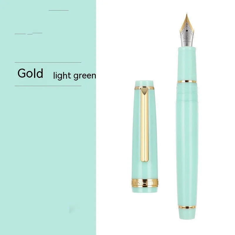 Resin business pen with stainless steel nib shown in a selection of colour and clip finish options.