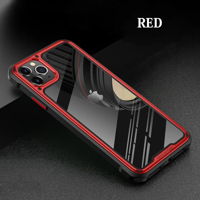 Transparent silicone phone case for iPhone 11 in various colours on a table.