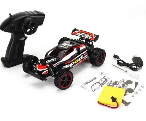 Blue and yellow 1:18 scale remote control off-road car with 2.4Ghz transmitter