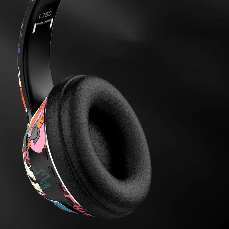 Graffiti wireless Bluetooth headset in black colour on a white background
