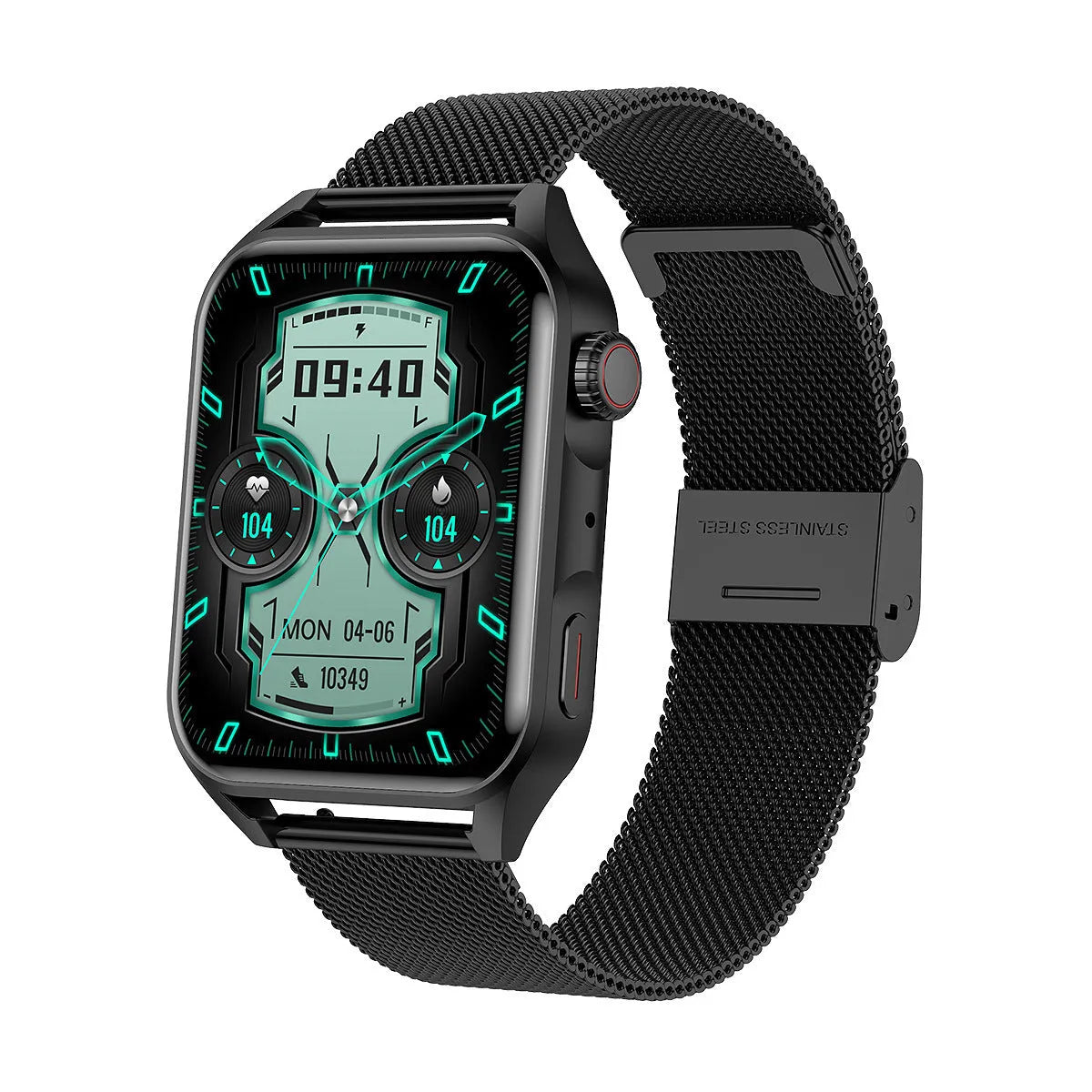 Smart watch with a 1.8-inch AMOLED screen on a silicone strap, showing a multi-dial display.
