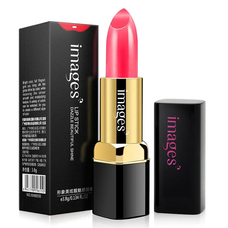 Moisturising lipstick lip gloss in 10 colours showing coral red, bright orange and babie pink shades