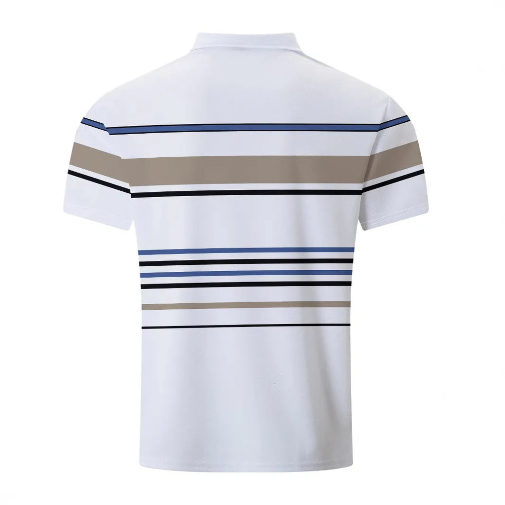 Men's white striped short sleeve slim fit T-shirt on hanger