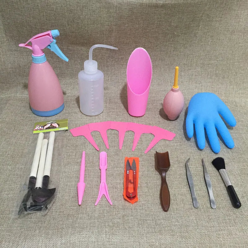 Succulent gardening tool set including small watering can, tweezers, mini shovel and rake for indoor plants