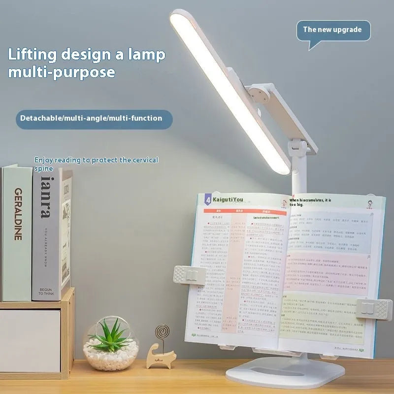 Adjustable desk lamp with three light temperature settings on a bookshelf