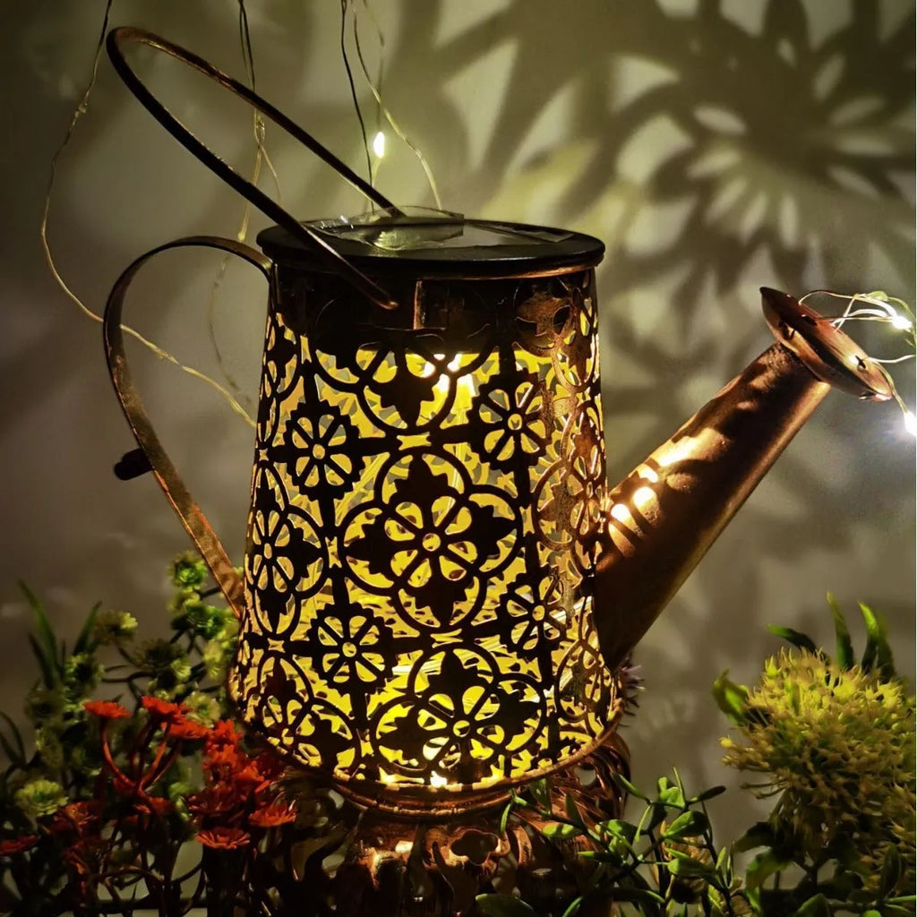 Solar-powered wrought iron butterfly kettle lamp for outdoor courtyard decoration
