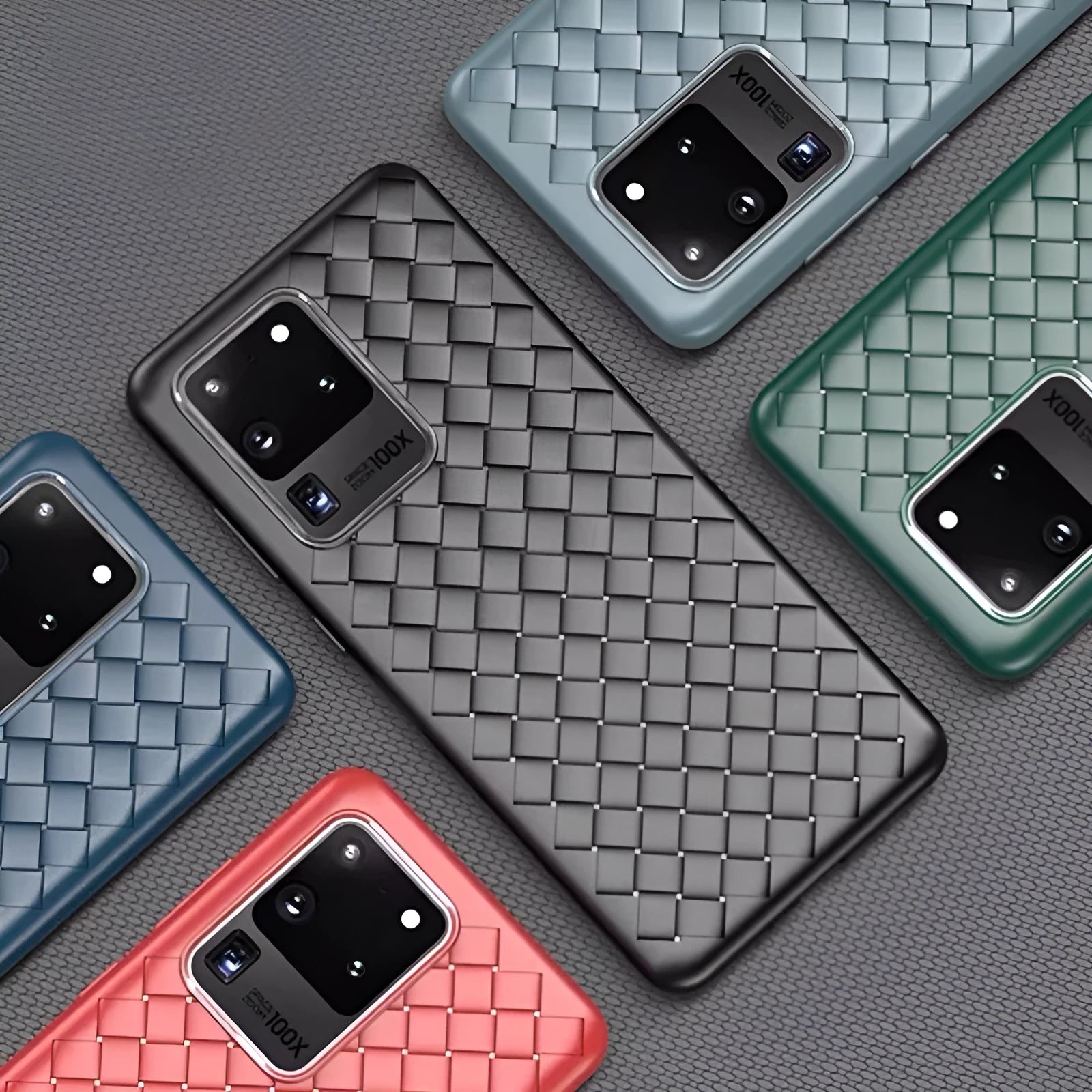 Woven pattern TPU back cover case for Samsung Galaxy S20 and Note10 smartphones in multiple colours