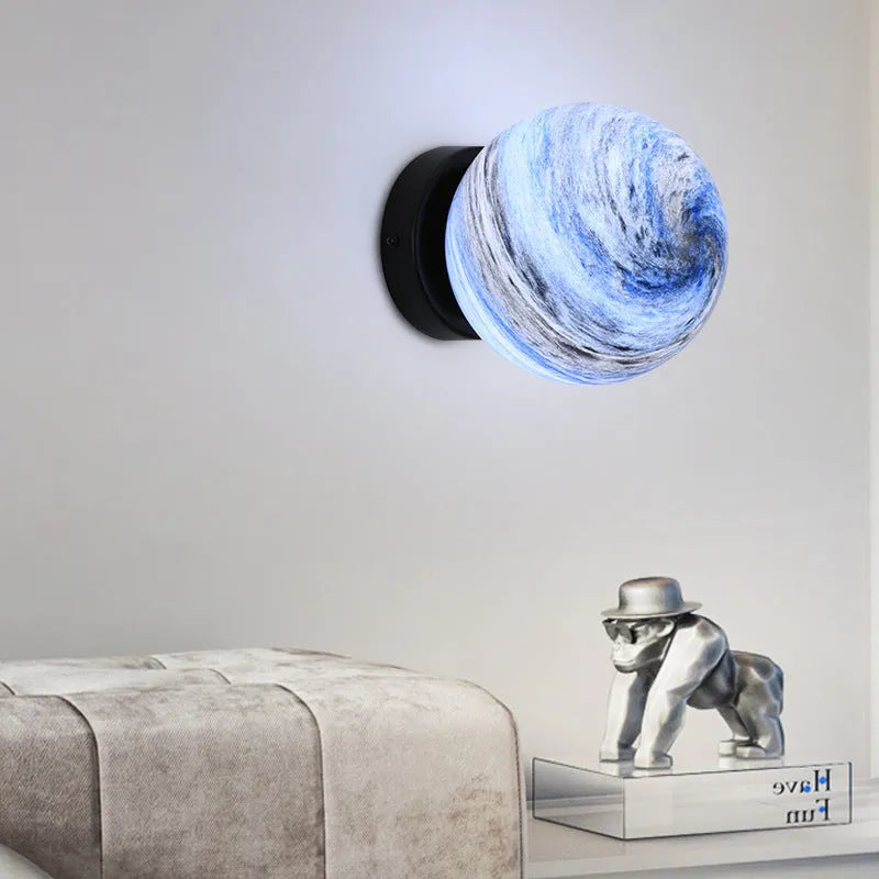 Planet Aisle simple wrought iron and glass bedside lamp with E27 lamp holder