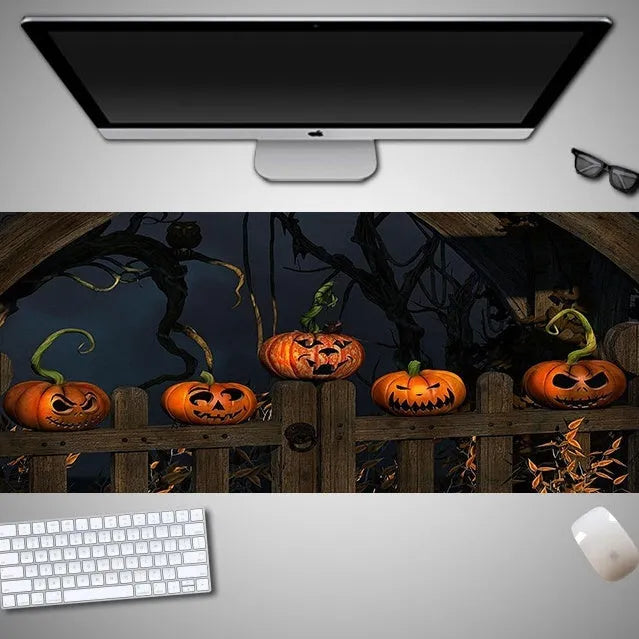 Oversized Halloween-themed computer mouse pad with a non-slip rubber cloth base.