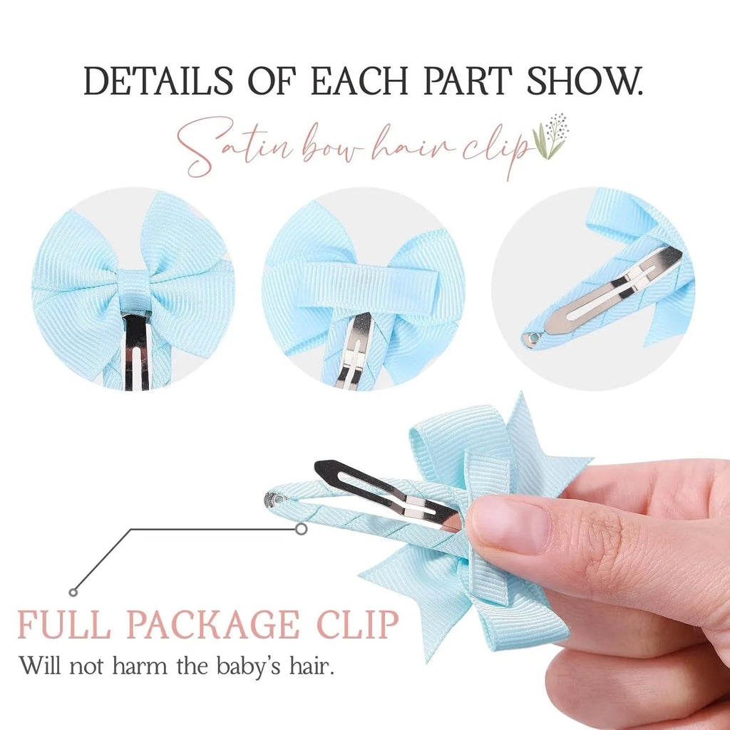 40-piece set of solid-colour grosgrain ribbon baby hair bows with wrapped metal snap clips.