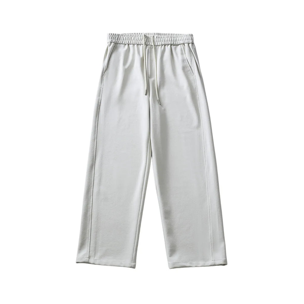 Men's straight leg casual trousers in cotton blend fabric with lace-up high waist closure