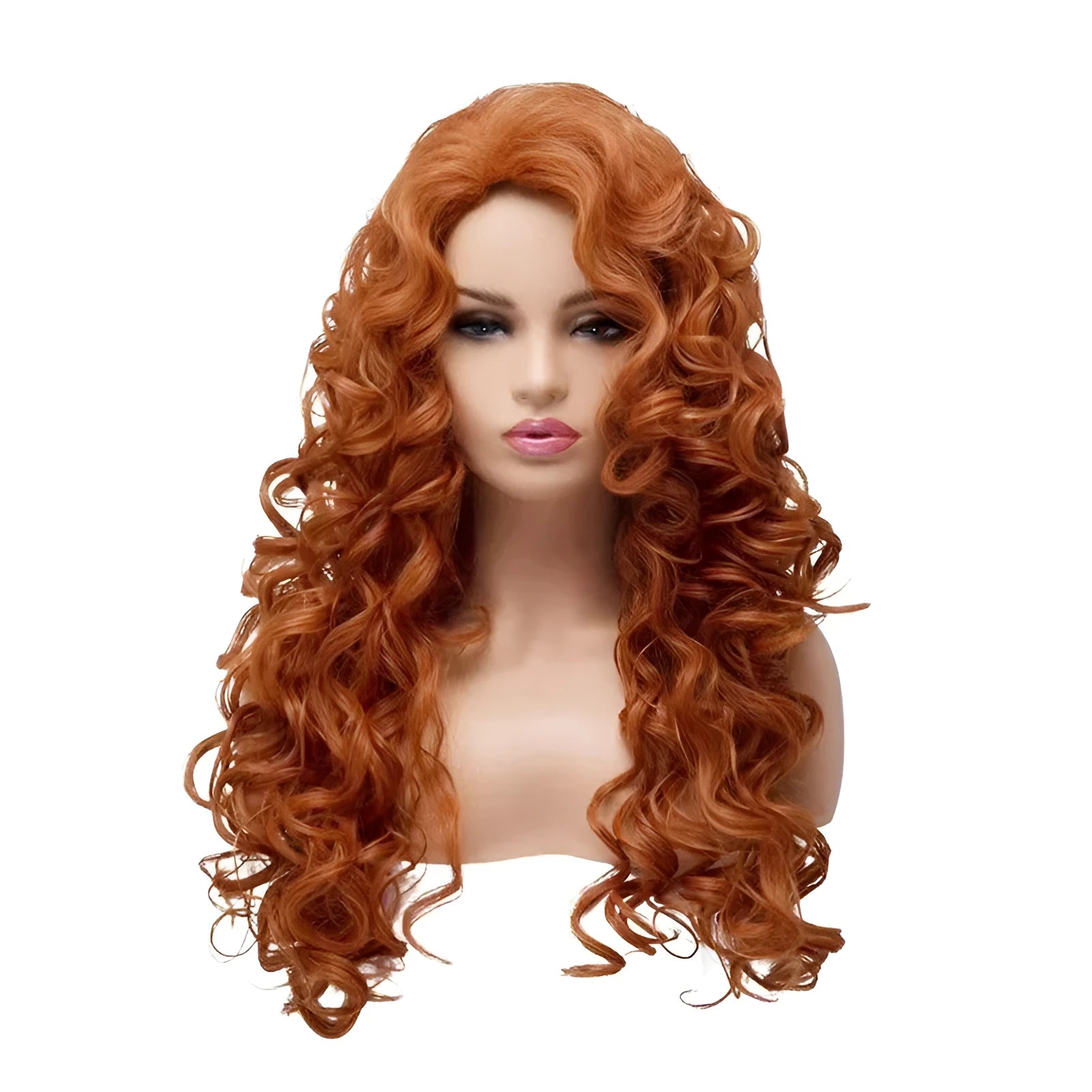 Long brown curly wig with instant noodles style texture for cosplay and Halloween.