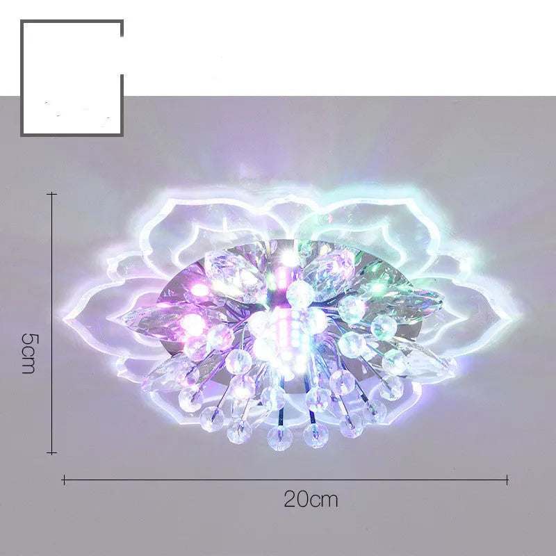 Modern crystal ceiling lamp with flower-shaped shade in crystal, acrylic and stainless steel